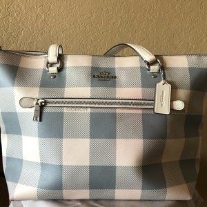 Coach Gallery Tote With Buffalo Plaid Print